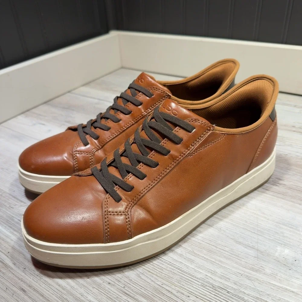 Aldo Scottie Sneaker Mens 10.5 Brown Faux Leather Low Top Lifestyle Casual Shoes